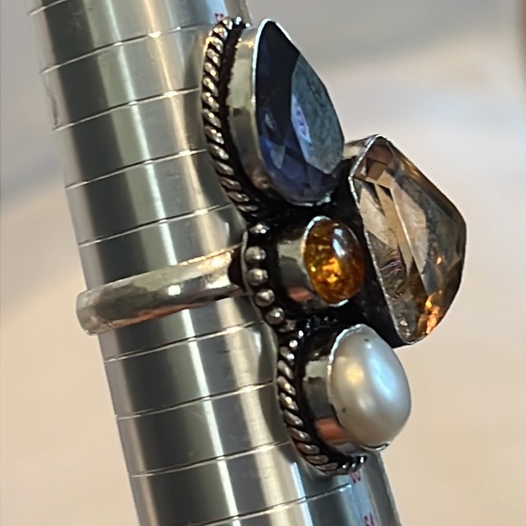 #369 Amethyst, Amber, Pearl Handcrafted Ring ๐ Size 9 NWOT - Picture 13 of 15